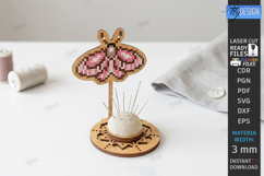 Sewing Pincushion Laser Cut | Needle Holder Stand | Moth SVG Product Image 1