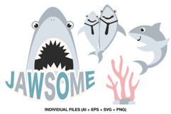 Jawsome shark party graphics set for kids birthday decorations and shark themed celebrations