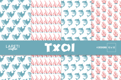 Cute shark digital paper with ocean coral patterns