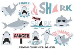 Ocean theme birthday shark clipart set for kids party supplies and celebration decor