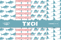 Shark party digital paper with danger sign patterns