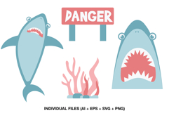 kids shark birthday design with ocean elements