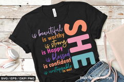 Positive SVG Design - she is beautiful is worthy is strong Product Image 3