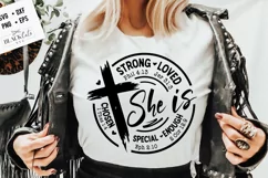 She is strong svg, Bible verses svg, Faith SVG, Floral cross Product Image 1