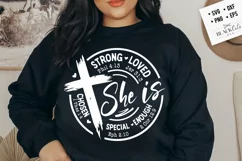 She is strong svg, Bible verses svg, Faith SVG, Floral cross Product Image 2