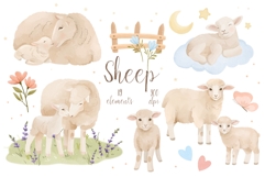 Watercolor Pastel Sheep Clipart Product Image 1