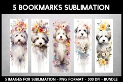 5 Old English Sheepdog With Flowers Bookmarks I Bookmarks Product Image 1