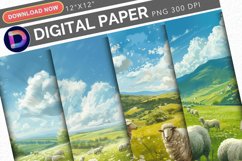 Sheeps in Meadows Digital Paper Product Image 1