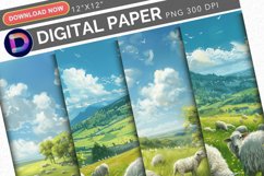 Sheeps in Meadows Digital Paper Product Image 1