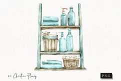 Watercolor Blue Bathroom Shelf Clipart | Coastal PNG Product Image 1