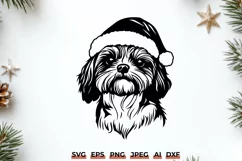 Shih Tzu Christmas Dog SVG | Santa Hat Shih Tzu Holiday DXF Product Image 1