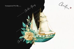 Watercolor Flower Ship Clipart | Watercolor Ocean PNG Product Image 2