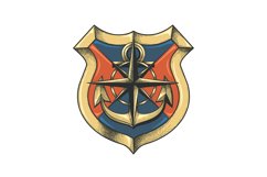 Ship Anchor and Wind Rose on a Shield Colored Tattoo Product Image 1