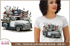 4th of July vintage truck American flag sublimation png Product Image 1
