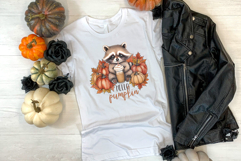 Hello Pumpkin Raccoon Fall PNG, cute Autumn Animal clip art Product Image 2