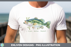 Fish Relax Repeat Largemouth Bass Sublimation PNG Shirt Product Image 1