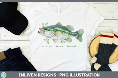 Fish Relax Repeat Largemouth Bass Sublimation PNG Shirt Product Image 2
