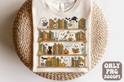 Retro Halloween Library Png | Boo Ghost Reading Book |Cat Product Image 1
