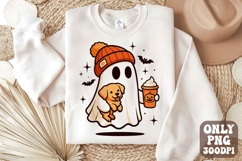 Pumpkin Spice Ghost PNG | Cute Halloween Ghost with Dog PNG Product Image 1