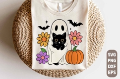 Retro Halloween Ghost And Cat Svg Png | Spooky Ghost Png Product Image 1