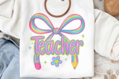 Preppy Teacher Pencil Bow Png | Coquette Back to School Png Product Image 1