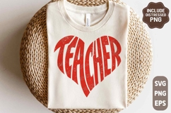Retro Teacher Heart SVG PNG, Valentine Teacher Png design Product Image 1