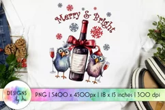 Merry and Bright Funny Christmas Shirt Print with Cute Birds Product Image 1