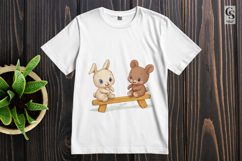 Cute Bunny and Bear Seesaw Clipart Sublimation PNG Product Image 2