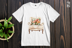 Vintage Armchair with Floral Pillow PNG Clipart Product Image 3