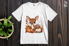 Cute Deer with Pumpkin Autumn Clipart PNG Product Image 2