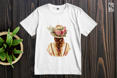 Watercolor Girl with Floral Hat Hairstyle Clipart Product Image 2