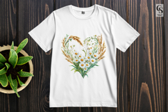 Watercolor Daisy Wheat Floral Heart Clipart Product Image 3