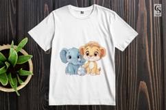 Cute Baby Lion and Elephant Playing with Ball Clipart PNG Product Image 3