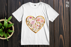 Watercolor Floral Gold Heart Frame Clipart Product Image 2