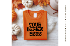 Autumn T-shirt Mockups Orange Bella Canvas Top View Shirt Product Image 1