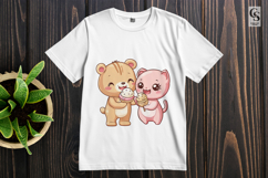 Cute Bear and Cat Eating Ice Cream Clipart PNG Product Image 3
