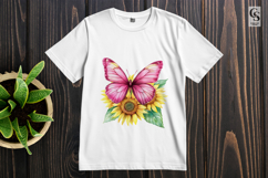 Pink Butterfly with Sunflower Clipart Sublimation PNG Product Image 3