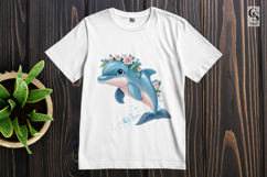Cute Kawaii Dolphin with Flowers Clipart PNG Product Image 3