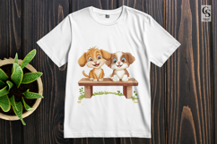 Cute Puppies and Kitten on Bench Clipart Sublimation PNG Product Image 3