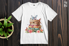 Vintage Books with Butterflies and Roses PNG Product Image 3