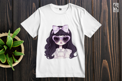 Anime Girl Clipart with Heart Glasses and Bow PNG Product Image 3