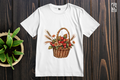 Autumn Strawberries Flowers Basket Clipart PNG Product Image 2