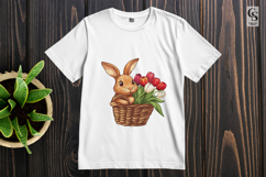 Cute Bunny with Tulip Basket Watercolor Spring Clipart Product Image 3