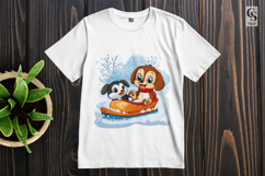 Penguin and Puppy Winter Sledding PNG Product Image 3