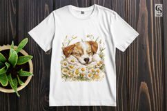 Sleeping Puppy with Flowers Sublimation Clipart PNG Product Image 3