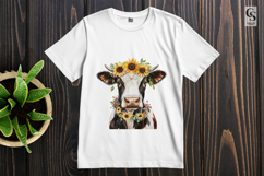 Cow with Sunflower and Floral Crown Clipart Sublimation PNG Product Image 3