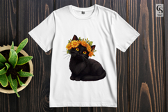 Black Cat Flower Crown Clipart PNG Product Image 2