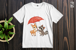 Cute Deer and Raccoon with Umbrella Clipart Sublimation PNG Product Image 3