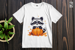 Cute Kawaii Raccoon with Pumpkin Clipart PNG Product Image 3