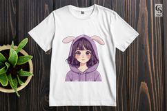Cute Anime Girl in Purple Bunny Hoodie Clipart PNG Product Image 3